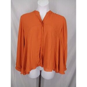 Chicos Soft Tiers Estelle Andean Orange Chiffon Button Top Size 3 (16) XL New